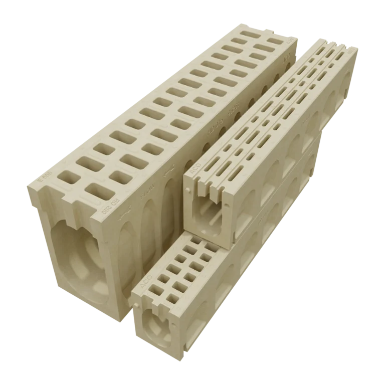 Beige modular plastic electrical conduit blocks with rectangular openings for cable management.